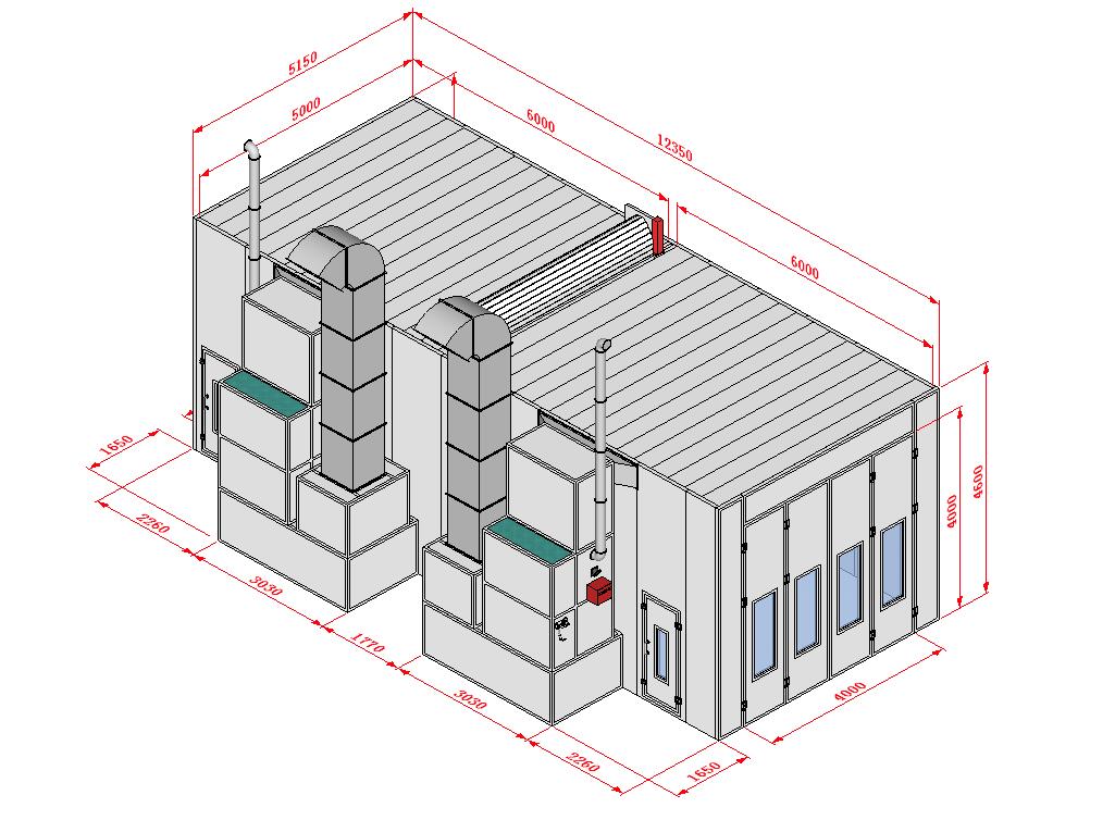 Покрасочная камера 12 х 5 х 4 м., 60 000 м3/ч