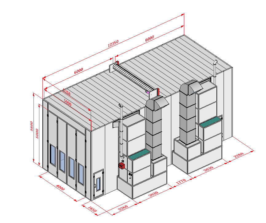 Покрасочная камера 12 х 5 х 5 м., 60 000 м3/ч