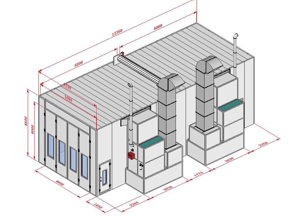 Покрасочная камера 12 х 5 х 4 м., 60 000 м3/ч